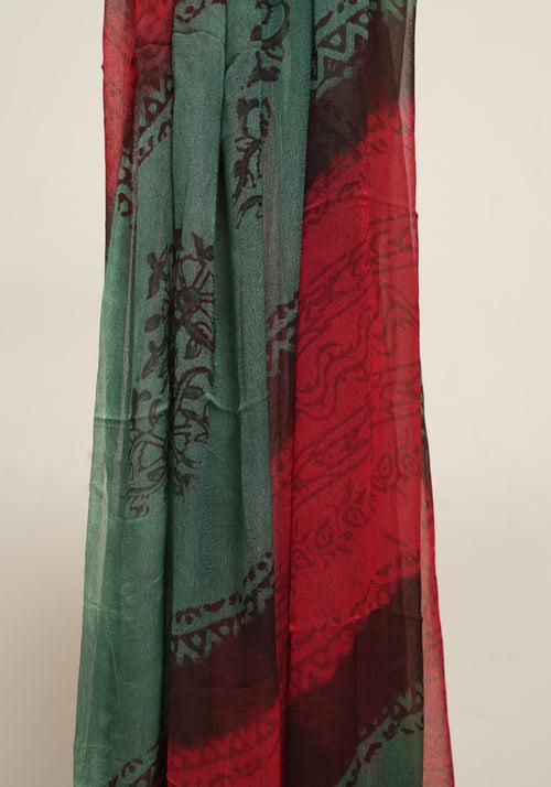 Red and Teal Green Unstitched Georgette Salwar Set