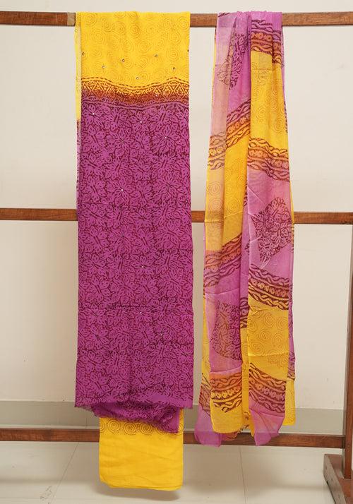 Purple and Yellow Unstitched Georgette Salwar Set