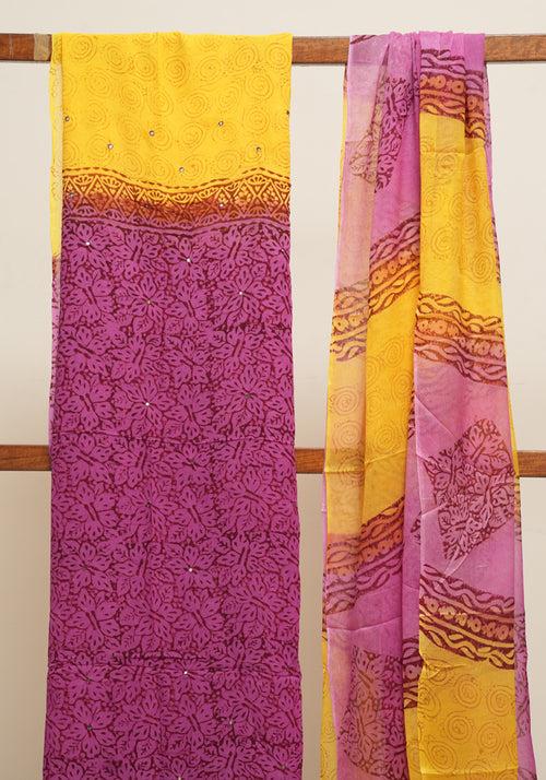 Purple and Yellow Unstitched Georgette Salwar Set