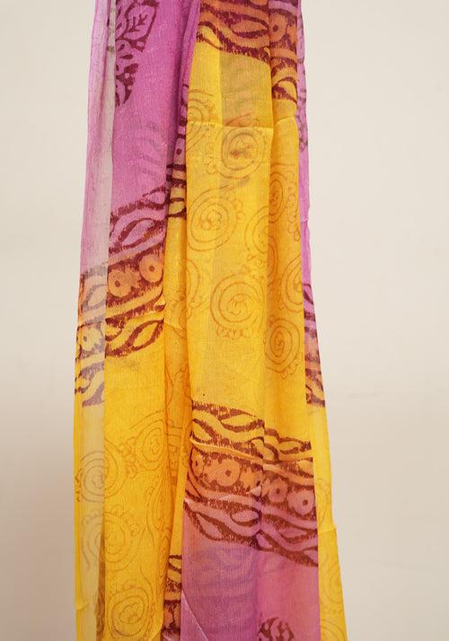 Purple and Yellow Unstitched Georgette Salwar Set