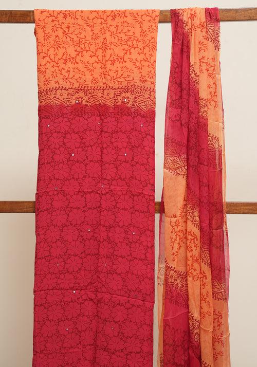 Red and Orange Unstitched Georgette Salwar Set