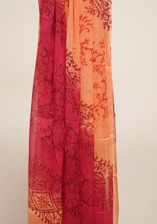 Red and Orange Unstitched Georgette Salwar Set