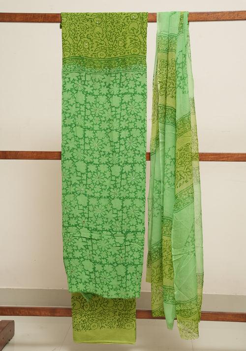 Green and Light Green Unstitched Georgette Salwar Set