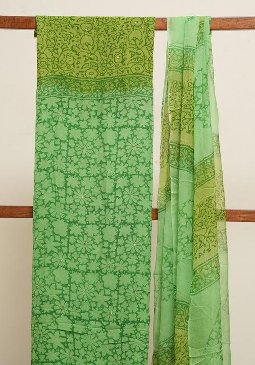 Green and Light Green Unstitched Georgette Salwar Set