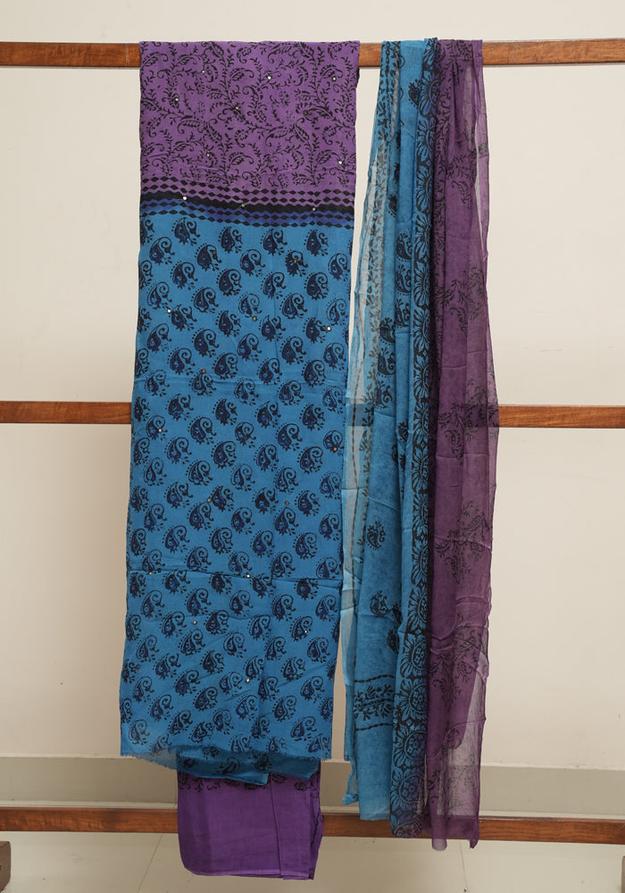 Electric Blue and Purple Unstitched Georgette Salwar Set