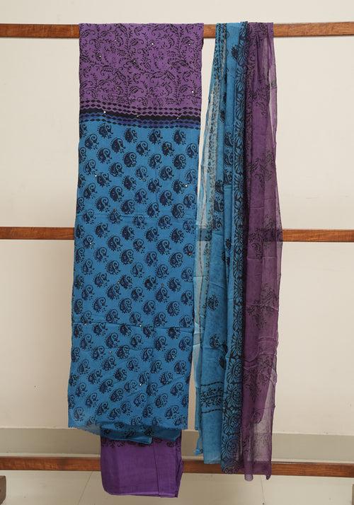 Electric Blue and Purple Unstitched Georgette Salwar Set