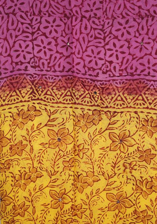 Yellow and Purple Unstitched Georgette Salwar Set