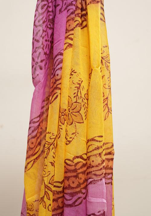 Yellow and Purple Unstitched Georgette Salwar Set