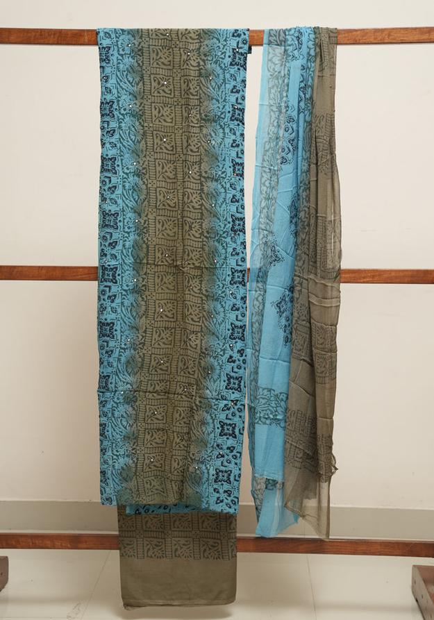 Electric Blue and Grey Unstitched Georgette Salwar Set