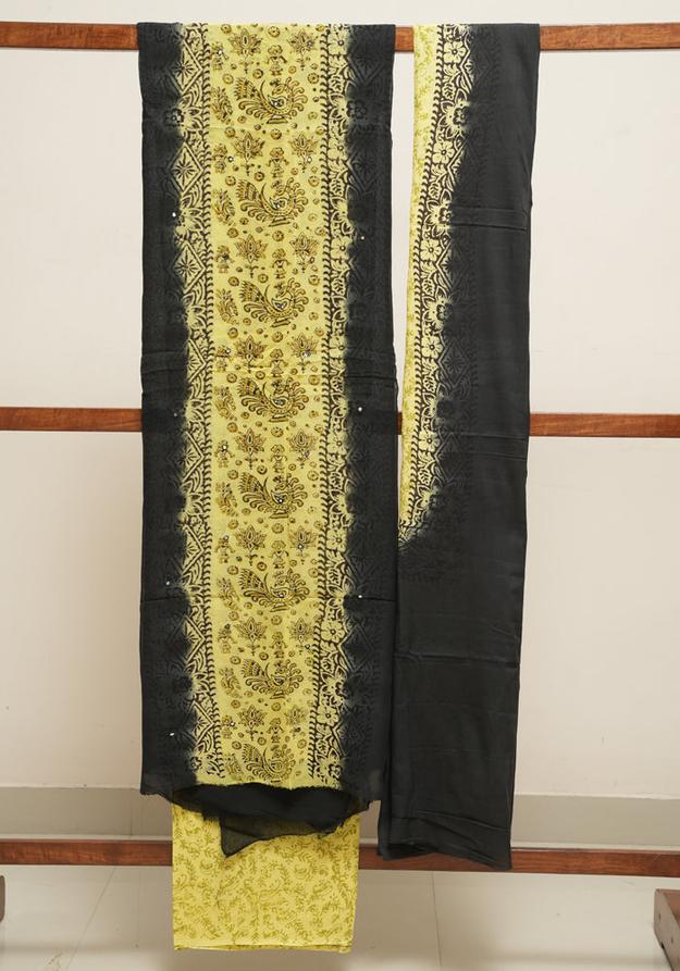 Black and Lemon Yellow Unstitched Georgette Salwar Set