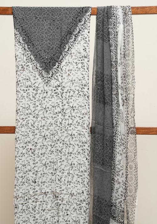 White and Grey Unstitched Georgette Salwar Set