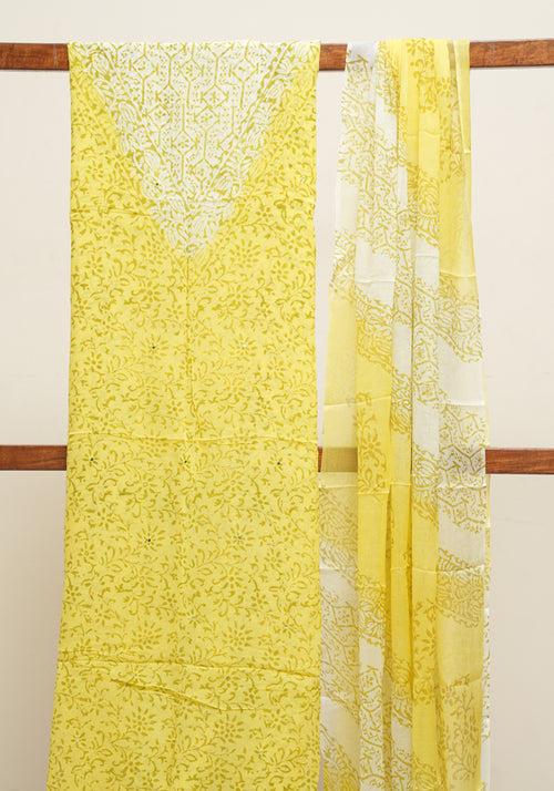 Lemon Yellow and White Unstitched Georgette Salwar Set