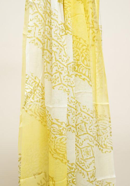 Lemon Yellow and White Unstitched Georgette Salwar Set