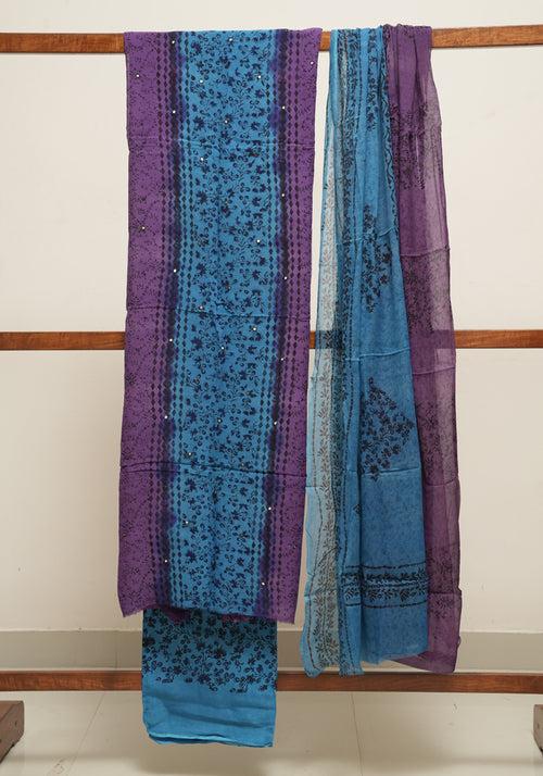 Purple and Electric Blue Unstitched Georgette Salwar Set