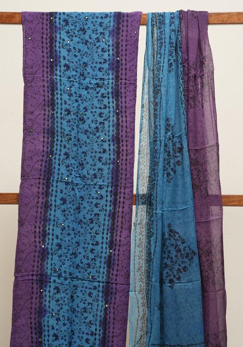 Purple and Electric Blue Unstitched Georgette Salwar Set