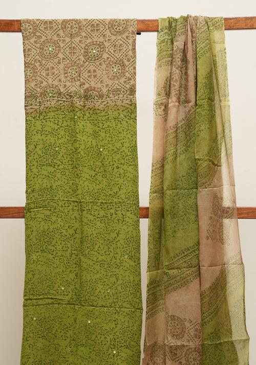 Parrot Green and Light Brown Unstitched Georgette Salwar Set