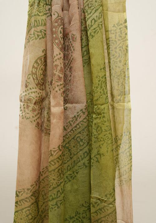 Parrot Green and Light Brown Unstitched Georgette Salwar Set