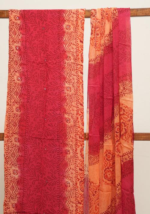 Orange and Red Unstitched Georgette Salwar Set