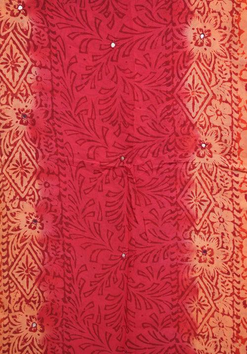 Orange and Red Unstitched Georgette Salwar Set