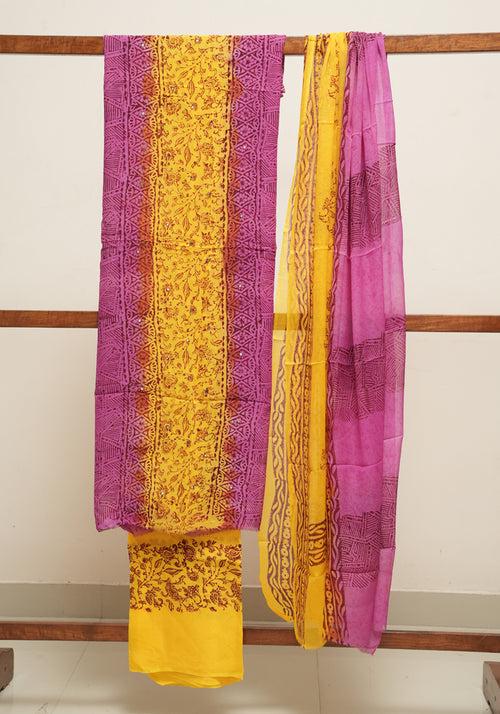 Purple and Yellow Unstitched Georgette Salwar Set