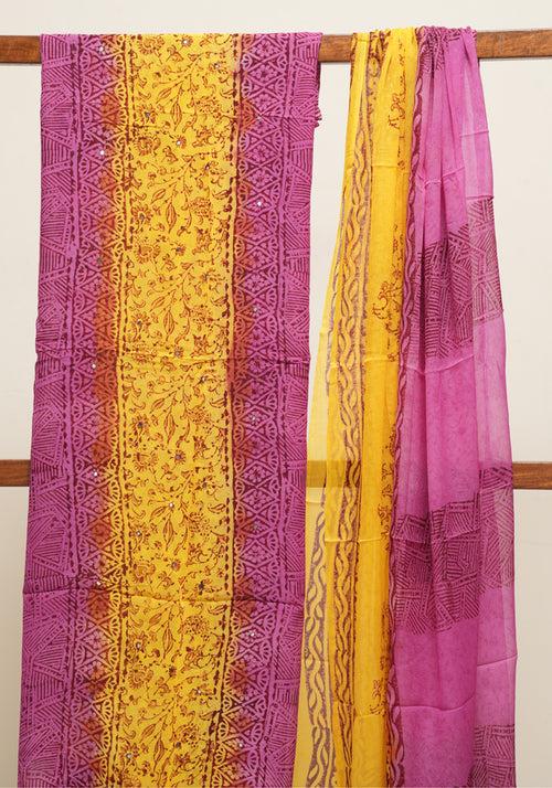 Purple and Yellow Unstitched Georgette Salwar Set