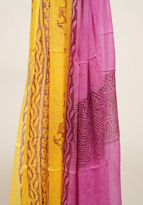 Purple and Yellow Unstitched Georgette Salwar Set