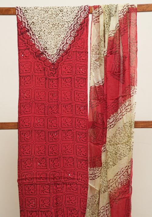 Red and Beige Unstitched Georgette Salwar Set