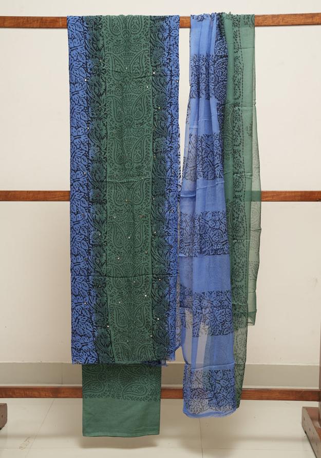 Cobalt Blue and Teal Green Unstitched Georgette Salwar Set