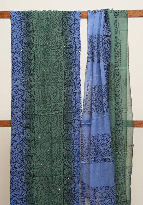 Cobalt Blue and Teal Green Unstitched Georgette Salwar Set