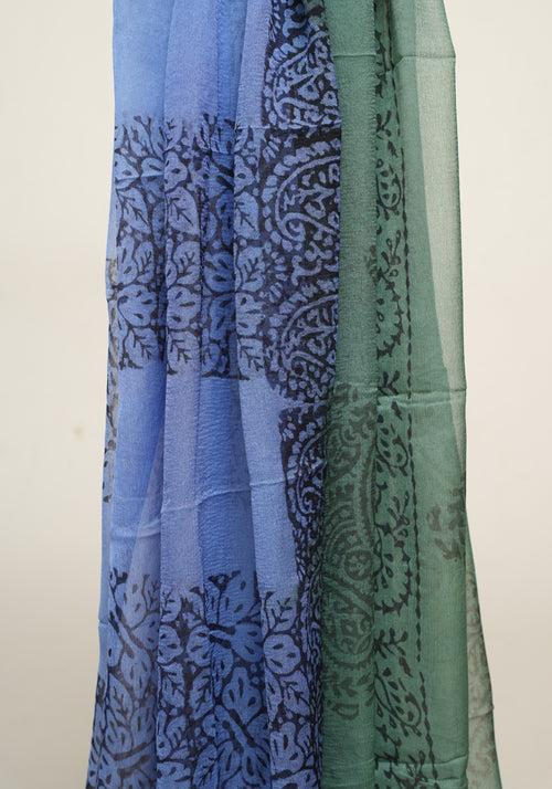 Cobalt Blue and Teal Green Unstitched Georgette Salwar Set