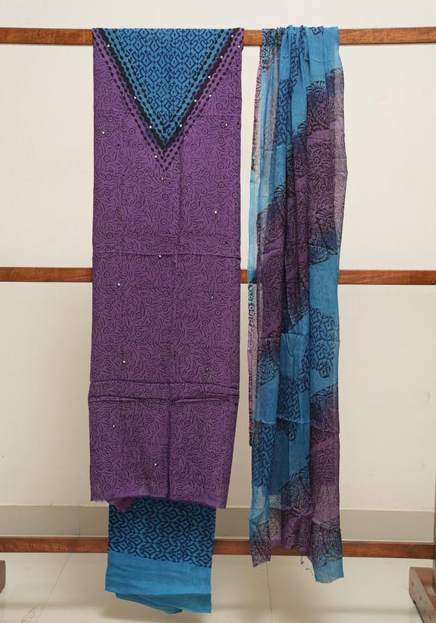 Purple and Electric Blue Unstitched Georgette Salwar Set