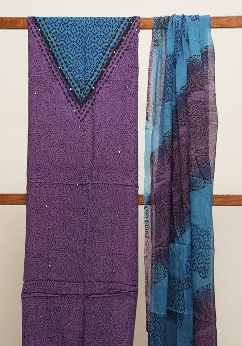 Purple and Electric Blue Unstitched Georgette Salwar Set