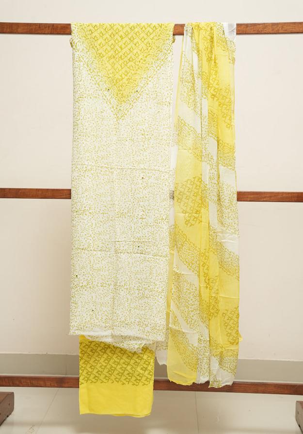 White and Lemon Yellow Unstitched Georgette Salwar Set