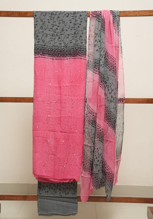 Pink and Grey Unstitched Georgette Salwar Set