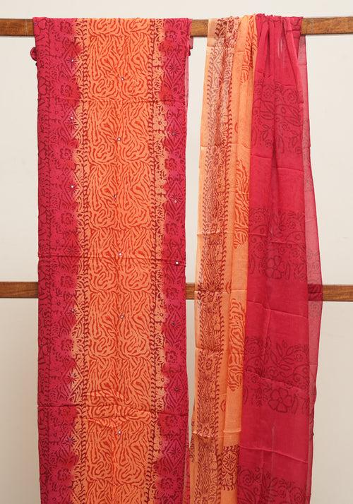 Red and Orange Unstitched Georgette Salwar Set