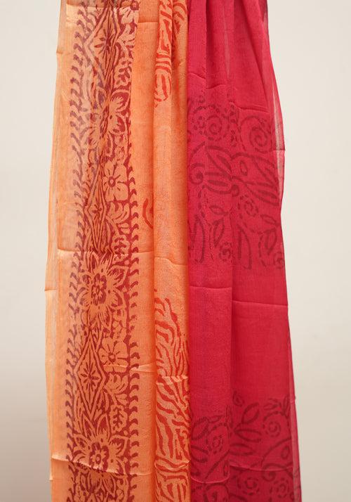 Red and Orange Unstitched Georgette Salwar Set