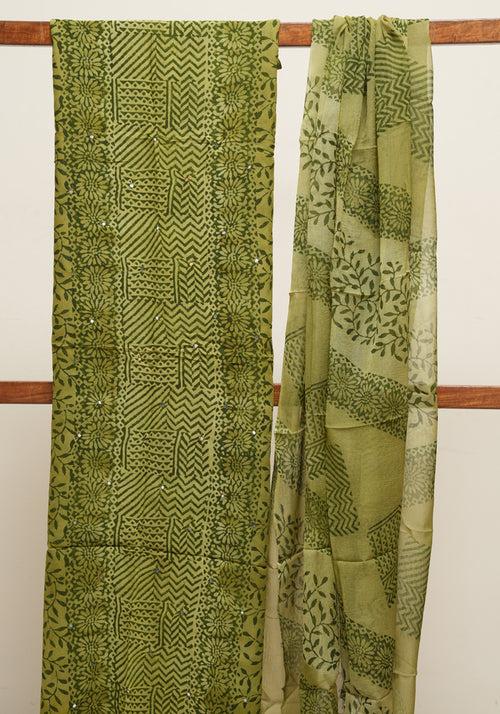 Mehandi Green and Light Green Unstitched Georgette Salwar Set