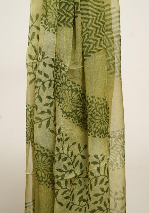 Mehandi Green and Light Green Unstitched Georgette Salwar Set