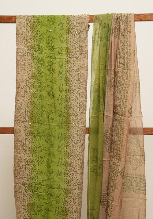 Light Brown and Parrot Green Unstitched Georgette Salwar Set