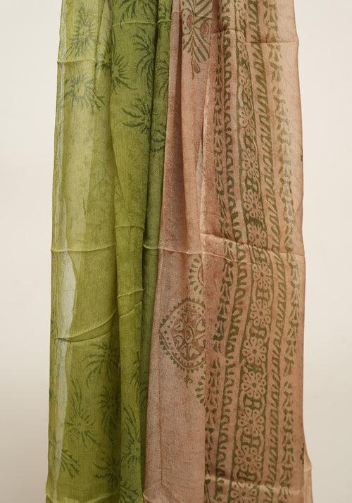 Light Brown and Parrot Green Unstitched Georgette Salwar Set