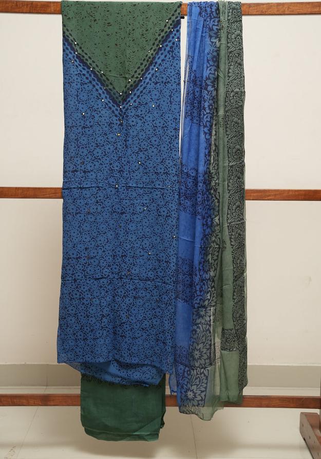 Cobalt Blue and Teal Green Unstitched Georgette Salwar Set