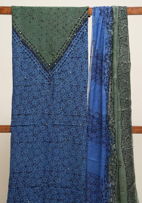 Cobalt Blue and Teal Green Unstitched Georgette Salwar Set