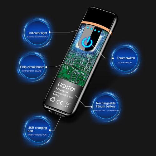 Metal Smart Fingerprint Sensor Smoking Lighter - Black