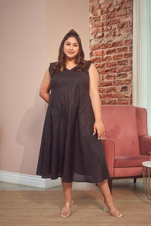 Black Cotton Lurex Maxi Anti Fit Dress