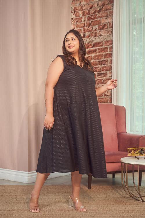 Black Cotton Lurex Maxi Anti Fit Dress