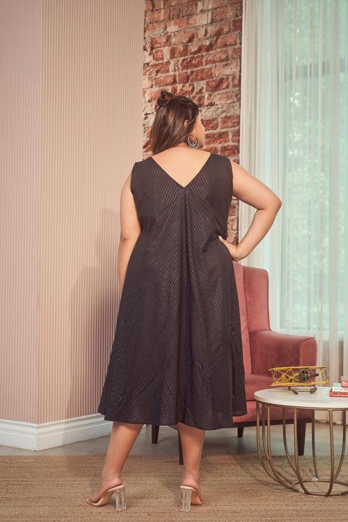 Black Cotton Lurex Maxi Anti Fit Dress