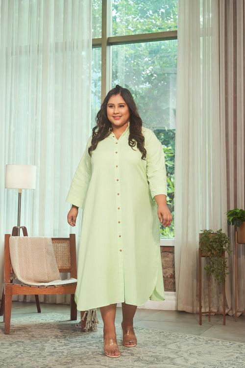 Mint Green Oversized Shirt Style Maxi Dress