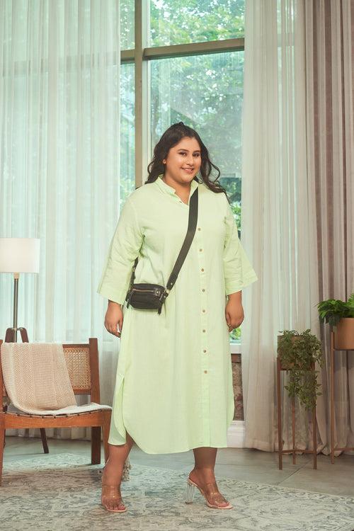 Mint Green Oversized Shirt Style Maxi Dress