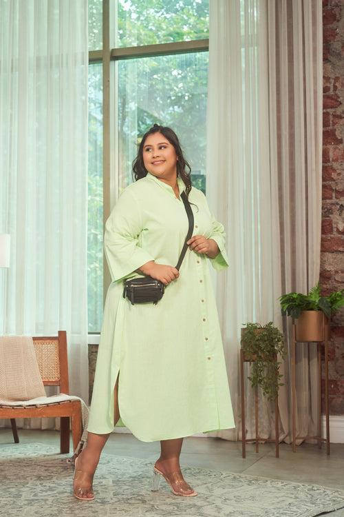 Mint Green Oversized Shirt Style Maxi Dress