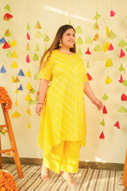 Yellow Leheriya Kurta Set